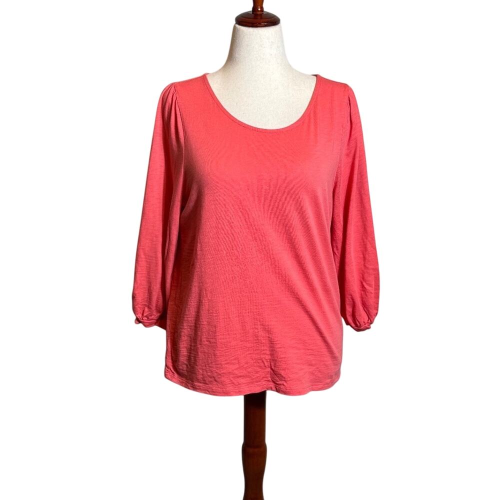 Soft Surroundings top peach orange 3/4 full sleeve scoop neck 100% cotton Sz L